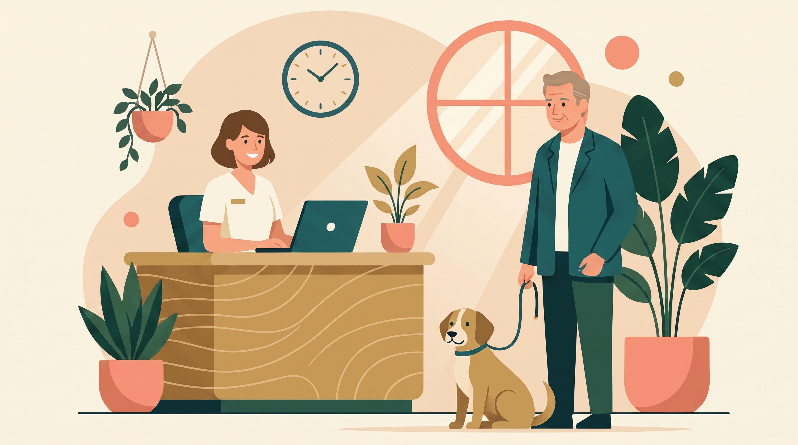 Recepción digitalizada con veterinaria y cliente